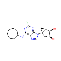 O[C@H]1C[C@@]2(n3cnc4c(NC5CCCCCC5)nc(Cl)nc43)C[C@H]2[C@H]1O ZINC001772626127