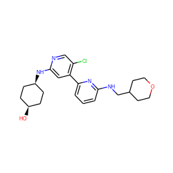 O[C@H]1CC[C@@H](Nc2cc(-c3cccc(NCC4CCOCC4)n3)c(Cl)cn2)CC1 ZINC000169703824