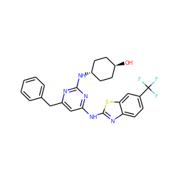 O[C@H]1CC[C@H](Nc2nc(Cc3ccccc3)cc(Nc3nc4ccc(C(F)(F)F)cc4s3)n2)CC1 ZINC000261165822