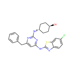 O[C@H]1CC[C@H](Nc2nc(Cc3ccccc3)cc(Nc3nc4ccc(Cl)cc4s3)n2)CC1 ZINC000261192623