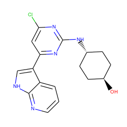 O[C@H]1CC[C@H](Nc2nc(Cl)cc(-c3c[nH]c4ncccc34)n2)CC1 ZINC000261098310