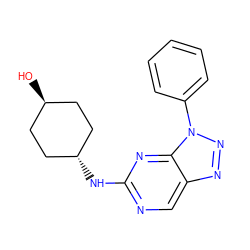 O[C@H]1CC[C@H](Nc2ncc3nnn(-c4ccccc4)c3n2)CC1 ZINC000261110800