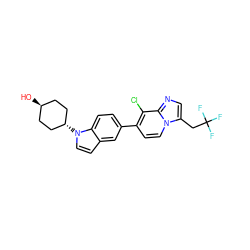 O[C@H]1CC[C@H](n2ccc3cc(-c4ccn5c(CC(F)(F)F)cnc5c4Cl)ccc32)CC1 ZINC000253994587