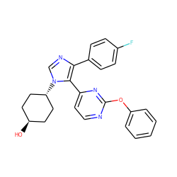 O[C@H]1CC[C@H](n2cnc(-c3ccc(F)cc3)c2-c2ccnc(Oc3ccccc3)n2)CC1 ZINC000253756728