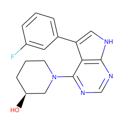 O[C@H]1CCCN(c2ncnc3[nH]cc(-c4cccc(F)c4)c23)C1 ZINC000224902961