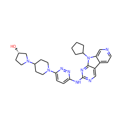 O[C@H]1CCN(C2CCN(c3ccc(Nc4ncc5c6ccncc6n(C6CCCC6)c5n4)nn3)CC2)C1 ZINC000169706900