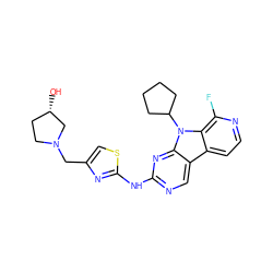 O[C@H]1CCN(Cc2csc(Nc3ncc4c5ccnc(F)c5n(C5CCCC5)c4n3)n2)C1 ZINC000117685931