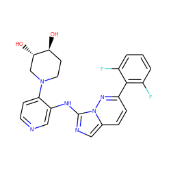 O[C@H]1CCN(c2ccncc2Nc2ncc3ccc(-c4c(F)cccc4F)nn23)C[C@@H]1O ZINC000142909279