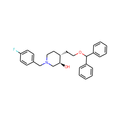 O[C@H]1CN(Cc2ccc(F)cc2)CC[C@@H]1CCOC(c1ccccc1)c1ccccc1 ZINC000003990793