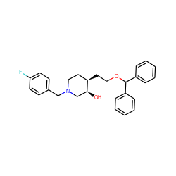 O[C@H]1CN(Cc2ccc(F)cc2)CC[C@H]1CCOC(c1ccccc1)c1ccccc1 ZINC000013493984