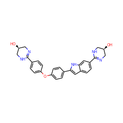 O[C@H]1CN=C(c2ccc(Oc3ccc(-c4cc5ccc(C6=NC[C@H](O)CN6)cc5[nH]4)cc3)cc2)NC1 ZINC000045385278