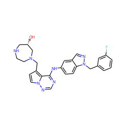 O[C@H]1CNCCN(Cc2ccn3ncnc(Nc4ccc5c(cnn5Cc5cccc(F)c5)c4)c23)C1 ZINC000028817180