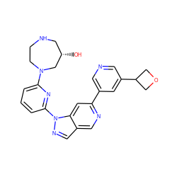 O[C@H]1CNCCN(c2cccc(-n3ncc4cnc(-c5cncc(C6COC6)c5)cc43)n2)C1 ZINC000211034224