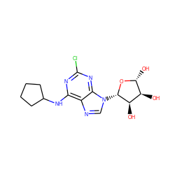 O[C@H]1O[C@@H](n2cnc3c(NC4CCCC4)nc(Cl)nc32)[C@H](O)[C@@H]1O ZINC000028523338