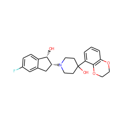 O[C@H]1c2ccc(F)cc2C[C@H]1N1CCC(O)(c2cccc3c2OCCO3)CC1 ZINC000013471794