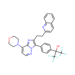 OC(c1ccc(-c2c(CCc3ccc4ccccc4n3)nc3c(N4CCOCC4)ccnn23)cc1)(C(F)(F)F)C(F)(F)F ZINC001772592675