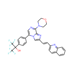 OC(c1ccc(-c2cnc(N3CCOCC3)c3nc(/C=C/c4ccc5ccccc5n4)cn23)cc1)(C(F)(F)F)C(F)(F)F ZINC001772654307