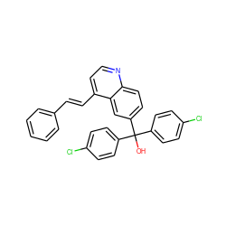 OC(c1ccc(Cl)cc1)(c1ccc(Cl)cc1)c1ccc2nccc(/C=C/c3ccccc3)c2c1 ZINC001772611766