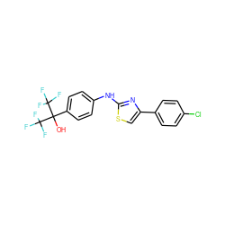 OC(c1ccc(Nc2nc(-c3ccc(Cl)cc3)cs2)cc1)(C(F)(F)F)C(F)(F)F ZINC000299833104