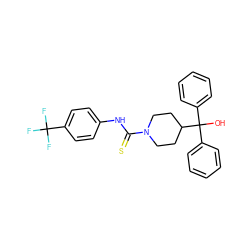 OC(c1ccccc1)(c1ccccc1)C1CCN(C(=S)Nc2ccc(C(F)(F)F)cc2)CC1 ZINC000022706636