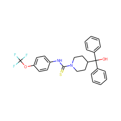 OC(c1ccccc1)(c1ccccc1)C1CCN(C(=S)Nc2ccc(OC(F)(F)F)cc2)CC1 ZINC000084757757