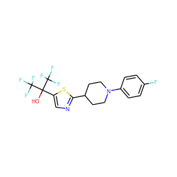 OC(c1cnc(C2CCN(c3ccc(F)cc3)CC2)s1)(C(F)(F)F)C(F)(F)F ZINC000064549522