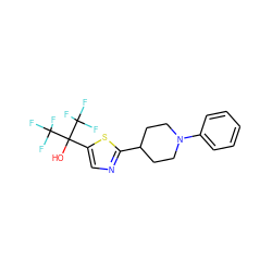 OC(c1cnc(C2CCN(c3ccccc3)CC2)s1)(C(F)(F)F)C(F)(F)F ZINC000064540115