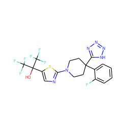 OC(c1cnc(N2CCC(c3nnn[nH]3)(c3ccccc3F)CC2)s1)(C(F)(F)F)C(F)(F)F ZINC000064539639