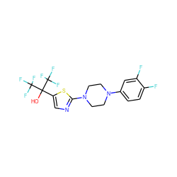 OC(c1cnc(N2CCN(c3ccc(F)c(F)c3)CC2)s1)(C(F)(F)F)C(F)(F)F ZINC000064539635