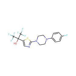 OC(c1cnc(N2CCN(c3ccc(F)cc3)CC2)s1)(C(F)(F)F)C(F)(F)F ZINC000064744430