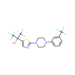 OC(c1cnc(N2CCN(c3cccc(C(F)(F)F)c3)CC2)s1)(C(F)(F)F)C(F)(F)F ZINC000064527402