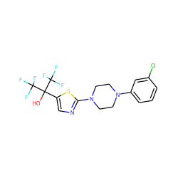 OC(c1cnc(N2CCN(c3cccc(Cl)c3)CC2)s1)(C(F)(F)F)C(F)(F)F ZINC000064527970