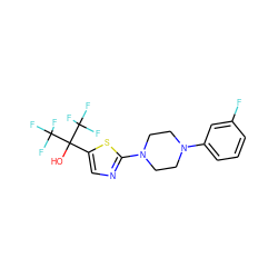 OC(c1cnc(N2CCN(c3cccc(F)c3)CC2)s1)(C(F)(F)F)C(F)(F)F ZINC000064527971