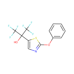 OC(c1cnc(Oc2ccccc2)s1)(C(F)(F)F)C(F)(F)F ZINC000064540302