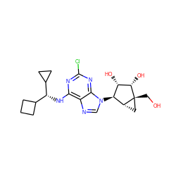 OC[C@@]12C[C@@H]1[C@@H](n1cnc3c(N[C@H](C4CCC4)C4CC4)nc(Cl)nc31)[C@H](O)[C@@H]2O ZINC001772616446