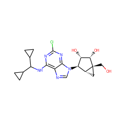 OC[C@@]12C[C@@H]1[C@@H](n1cnc3c(NC(C4CC4)C4CC4)nc(Cl)nc31)[C@H](O)[C@@H]2O ZINC001772635333