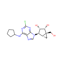 OC[C@@]12C[C@@H]1[C@@H](n1cnc3c(NC4CCCC4)nc(Cl)nc31)[C@H](O)[C@@H]2O ZINC000013808608