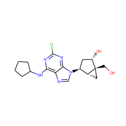 OC[C@@]12C[C@@H]1[C@@H](n1cnc3c(NC4CCCC4)nc(Cl)nc31)C[C@@H]2O ZINC000028762719