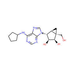 OC[C@@]12C[C@@H]1[C@@H](n1cnc3c(NC4CCCC4)ncnc31)[C@H](O)[C@@H]2O ZINC000013808604