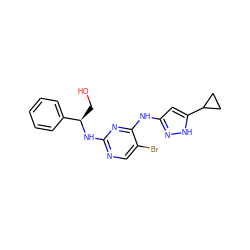 OC[C@@H](Nc1ncc(Br)c(Nc2cc(C3CC3)[nH]n2)n1)c1ccccc1 ZINC000040379379