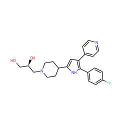 OC[C@@H](O)CN1CCC(c2cc(-c3ccncc3)c(-c3ccc(F)cc3)[nH]2)CC1 ZINC000028525708