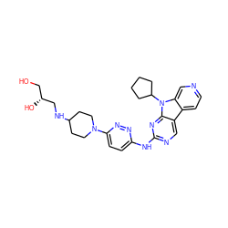 OC[C@@H](O)CNC1CCN(c2ccc(Nc3ncc4c5ccncc5n(C5CCCC5)c4n3)nn2)CC1 ZINC000169706930