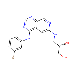 OC[C@@H](O)CNc1cc2c(Nc3cccc(Br)c3)ncnc2cn1 ZINC000021289048