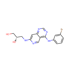 OC[C@@H](O)CNc1cc2ncnc(Nc3cccc(Br)c3)c2cn1 ZINC000021289124