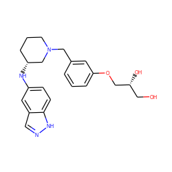 OC[C@@H](O)COc1cccc(CN2CCC[C@@H](Nc3ccc4[nH]ncc4c3)C2)c1 ZINC000114335703