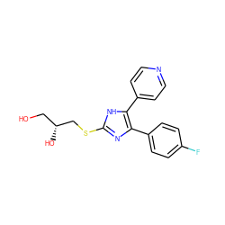 OC[C@@H](O)CSc1nc(-c2ccc(F)cc2)c(-c2ccncc2)[nH]1 ZINC000040864342