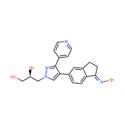 OC[C@@H](O)Cn1cc(-c2ccc3c(c2)CC/C3=N\O)c(-c2ccncc2)n1 ZINC000035825798