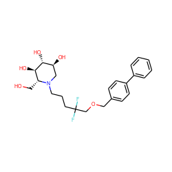 OC[C@@H]1[C@@H](O)[C@H](O)[C@@H](O)CN1CCCC(F)(F)COCc1ccc(-c2ccccc2)cc1 ZINC000299821809