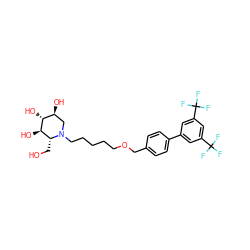 OC[C@@H]1[C@@H](O)[C@H](O)[C@@H](O)CN1CCCCCOCc1ccc(-c2cc(C(F)(F)F)cc(C(F)(F)F)c2)cc1 ZINC000299838426