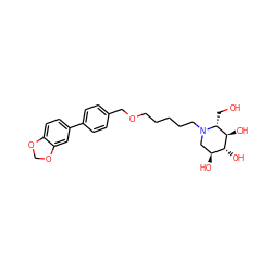 OC[C@@H]1[C@@H](O)[C@H](O)[C@@H](O)CN1CCCCCOCc1ccc(-c2ccc3c(c2)OCO3)cc1 ZINC000299821908